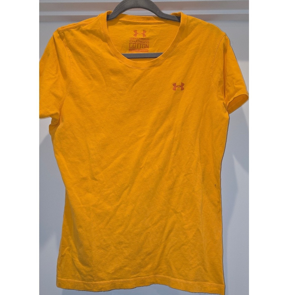 Under Armour Charged Cotton T-Shirt Womens Large Yellow Orange Short Sleeve Tee